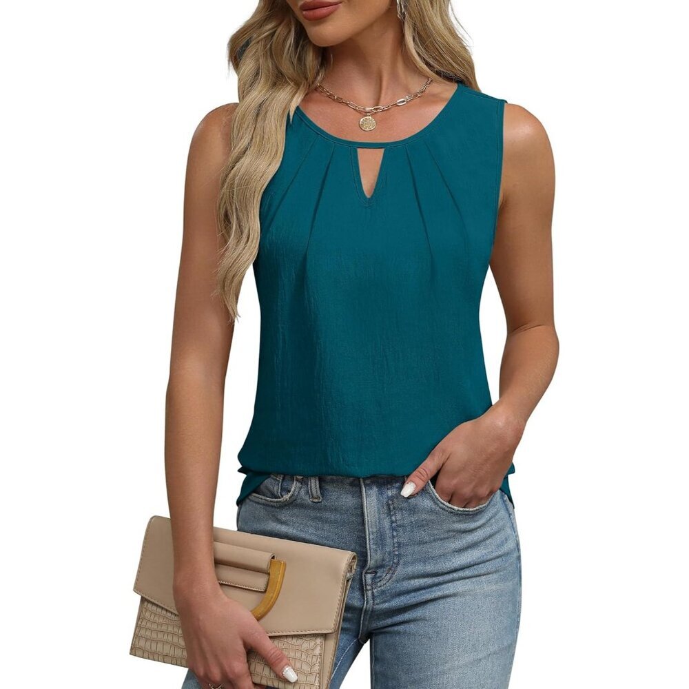 Blooming Jelly WomensPeacock GreenSleeveless Basic Loose Casual Summer Tank Top